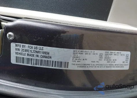 2022 Chrysler Pacifica Hybrid Touring L z USA, uszkodzony, nr VIN 2C4RC1L72NR118934